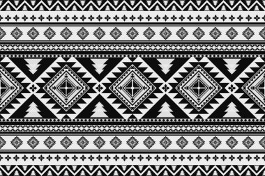 Güneybatı Soyut Geometrik Etnik desen kusursuz. Siyah beyaz Aztek, Kızılderili kabilesi ve Afrika tekstili. Arkaplan soyut folklor süslemesi işlemeli arka plan. Vektör illüstrasyonu