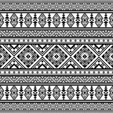Güneybatı Soyut Geometrik Etnik desen kusursuz. Siyah beyaz Aztek, Kızılderili kabilesi ve Afrika tekstili. Arkaplan soyut folklor süslemesi işlemeli arka plan. Vektör illüstrasyonu