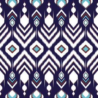 Soyut geometrik Ikat deseni pürüzsüz. Etnik Aztek, Kızılderili kabilesi ve Afrika yerli tekstili. Arkaplan soyut folklor süslemesi işlemeli arka plan. Vektör illüstrasyonu