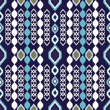 Soyut geometrik Ikat deseni pürüzsüz. Etnik Aztek, Kızılderili kabilesi ve Afrika yerli tekstili. Arkaplan soyut folklor süslemesi işlemeli arka plan. Vektör illüstrasyonu