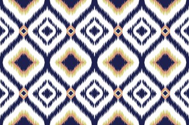 Yerli soyut geometrik Ikat deseni pürüzsüz. Etnik Aztek, Kızılderili kabilesi ve Afrika yerli tekstili. Arkaplan soyut folklor süslemesi işlemeli arka plan. Vektör illüstrasyonu