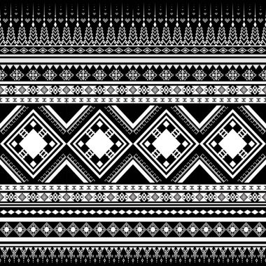 Siyah ve beyaz soyut geometrik etnik desenler pürüzsüz. Lacivert Aztek, Kızılderili kabilesi ve Afrika tekstili. Arkaplan soyut folklor süslemesi işlemeli arka plan. Vektör illüstrasyonu