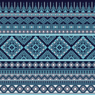 Klasik Soyut Geometrik Etnik desenler kusursuz. Lacivert Aztek, Kızılderili kabilesi ve Afrika tekstili. Arkaplan soyut folklor süslemesi işlemeli arka plan. Vektör illüstrasyonu