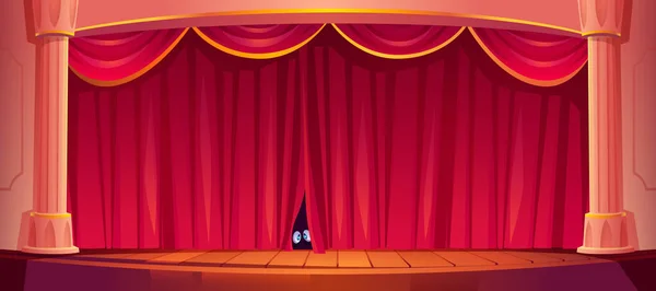 Les Yeux Regardent Les Rideaux Rouges Sur Scène Théâtre Drôle — Image vectorielle