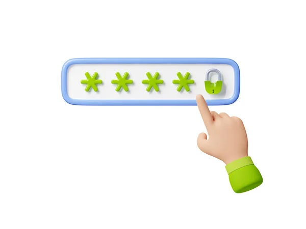 Иллюстрация Ручного Курсора Указывающего Зеленую Панель Пароля Иконкой Блокировки Символ — стоковое фото