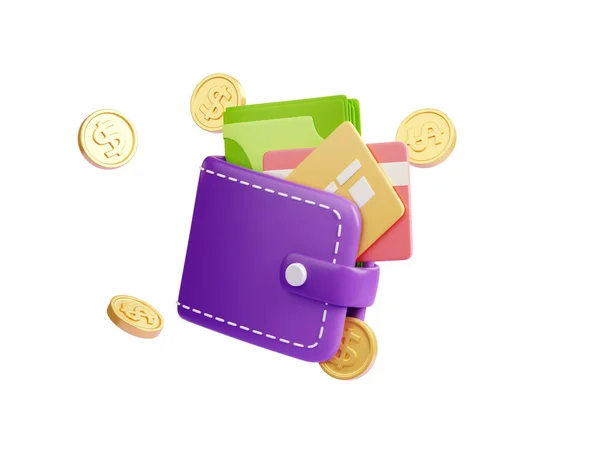 Illustration Plånbok Med Dollarmynt Och Kreditkort Isolerade Vit Bakgrund Pengasparande — Stockfoto