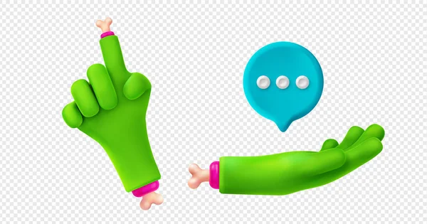 Render Zombie Hands Pointing Holding Speech Bubble Green Monster Character — Stock Vector