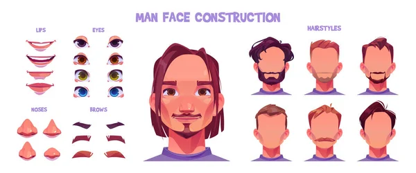 Man Gezicht Constructeur Cartoon Kaukasische Mannelijke Karakter Avatar Creatie Kit — Stockvector