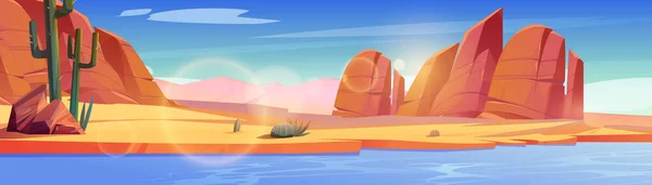 Woestijn Van Afrika Wild West Arizona Natuurlijk Landschap Cartoon Panoramische — Stockvector