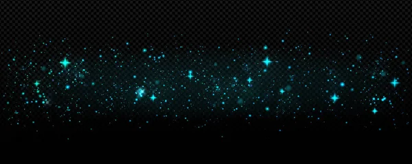 ブルーの輝き スターダスト またはボケ効果で輝きます 黒の背景に魔法の星が点滅します 輝く輝き お祝いのデザイン 夜空や空間 Realistic 3Dベクトルイラスト — ストックベクタ