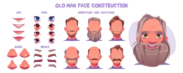 Vecchio Viso Animazione Costruttore Cartone Animato Anziano Personaggio Maschile Creazione — Vettoriale Stock
