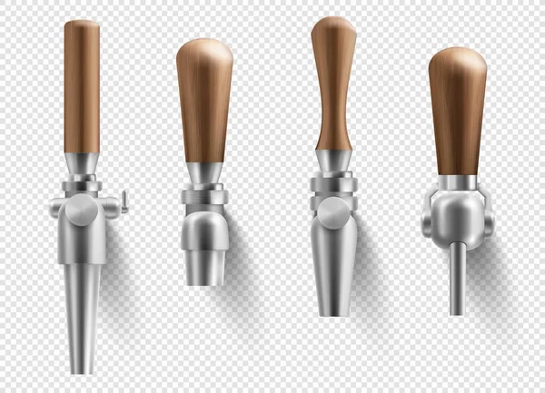 Beer Taps Wooden Handles Bar Pub Equipment Brew Machine Faucets — Stock Vector