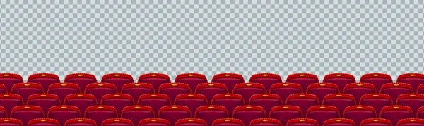 电影院座位排成一排 电影院椅子在透明的背景下被隔离 会议室 歌剧院或礼堂的红色舒适扶手椅 一流的表演时间座位 卡通矢量插图 — 图库矢量图片