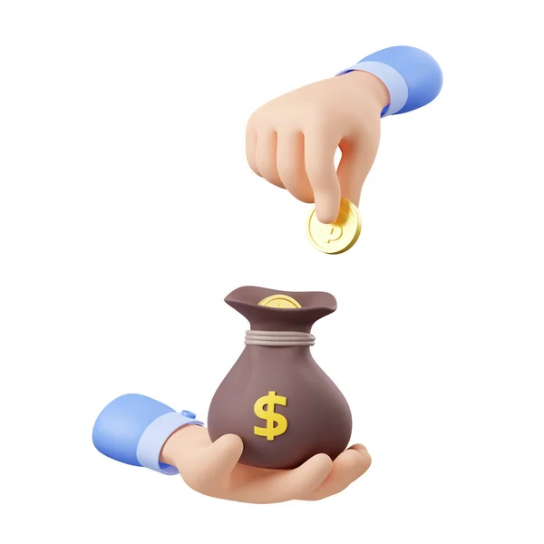 Ręce Trzymają Torbę Pieniędzmi Złotą Monetą Koncepcja Płatności Inwestycji Bogactwa — Zdjęcie stockowe