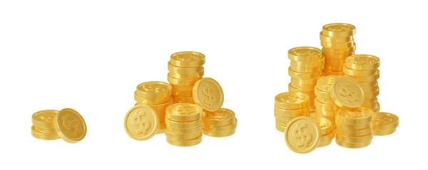 Renderować Rosnące Stosy Złotych Monet Koncepcja Finansowa Stosami Pieniądza Wzrost — Zdjęcie stockowe
