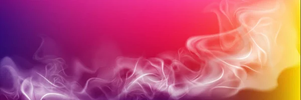 现实的烟在抽象的彩色背景上 霓虹灯 粉色灯 黄色灯 香气蒸汽 横幅模板 烟叶广告 矢量图解中的白雾或烟雾波动 — 图库矢量图片