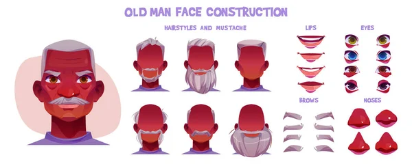 Vecchio Viso Animazione Costruttore Anziano Nero Personaggio Maschile Creazione Cartoni — Vettoriale Stock