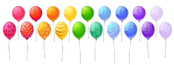 白色の背景にヘリウムが隔離されたカラフルな気球のセット 休日パーティーの装飾モノクロと異なる装飾の漫画のベクトルイラスト お祝いのアクセサリー — ストックベクタ