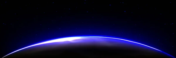 Terre Dans Galaxie Avec Contour Soleil Levant Étoiles Dans Ciel — Image vectorielle