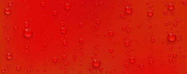 赤い背景に水が落ちる ソーダ飲料や凝縮抽象的なテクスチャの現実的な泡 明るい緋色の色の表面の3Dベクトルデザイン イラスト上の透明アクアランダム液滴パターン — ストックベクタ