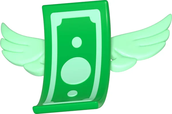 Banknot Zielony Banknot Dolarowy Skrzydłami Odizolowanymi Białym Tle Ikona Finansów — Zdjęcie stockowe
