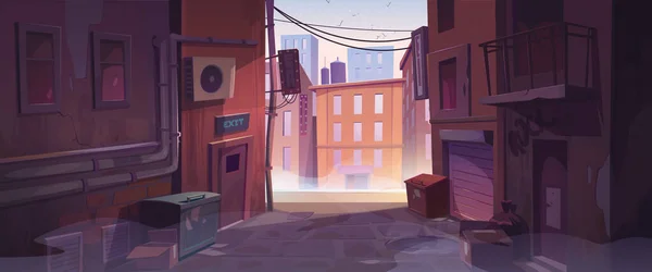 Esvaziar Backstreet Urbano Escuro Com Recipientes Lixo Desenhos Animados Ilustração —  Vetores de Stock