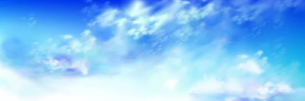 青と白の柔らかいふわふわの雲抽象的な自然の背景と天の空 現実的な静かな雲の景色 鮮やかなファンタジーパノラマの背景 美しい空の楽園 3Dベクトルのイラスト — ストックベクタ