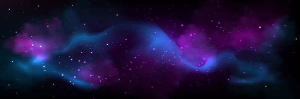 抽象的太空星系观以五彩斑斓的蓝色和粉色云彩 许多恒星在深空的黑暗中闪闪发光 五彩斑斓的北极光在夜空中闪耀 现实的病媒说明 — 图库矢量图片