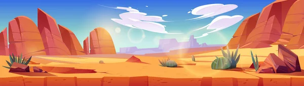 Пустыня Африки Природный Ландшафт Дикого Запада Аризоны Мультфильм Панорамный Фон — стоковый вектор