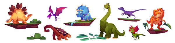 Set Personaggi Dei Cartoni Animati Dinosauri Isolati Stegosauro Tirannosauro Diplodoco — Vettoriale Stock