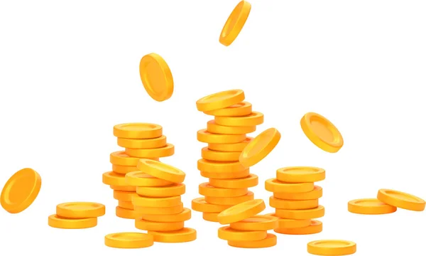 Fondo Lluvia Dinero Con Pilas Monedas Oro Caída Concepto Tesoro — Foto de Stock