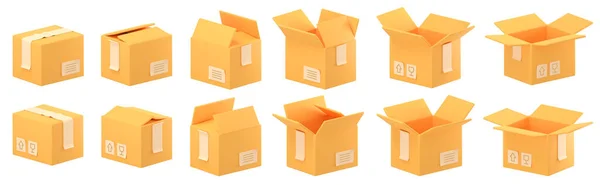 Пустые Картонные Коробки Открытые Закрытые Пакеты Хрупкого Груза Посылки Хранения — стоковое фото