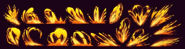Lava Splash Videospieleffekt Vfx Cartoon Flüssige Feuertropfen Gelber Fluss Und — Stockvektor