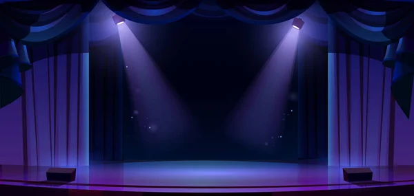 Sahne Işıkları Perdeler Mesaj Için Boş Alan Olan Karanlık Tiyatro — Stok Vektör