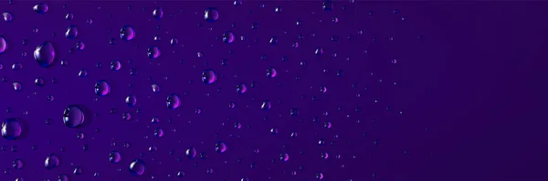 Gotas Agua Pura Transparente Con Reflejo Luz Rosa Neón Plantilla — Vector de stock