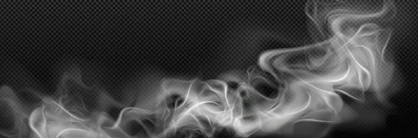 烟雾笼罩在透明的背景下 现实的病媒说明有毒尼古丁烟雾燃烧香烟或火灾 白色的蒸汽 催眠魔法雾 — 图库矢量图片