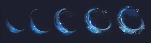 Runde Blaue Strudel Wasserspritzer Mit Blasen Auf Schwarzem Hintergrund Animation — Stockvektor