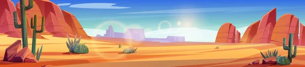 Wüste Afrikas Oder Wilder Westen Arizona Natürliche Landschaft Cartoon Panorama — Stockvektor