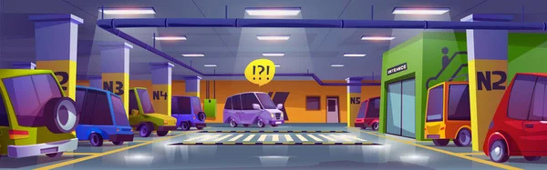 Parking Centrum Handlowym Garaż Podziemny Wnętrze Samochodu Pojazdów Stoją Partii — Wektor stockowy