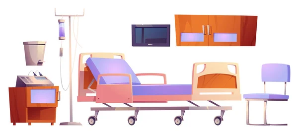Muebles Sala Hospital Cama Ajustable Para Paciente Monitor Médico Mostrador — Vector de stock