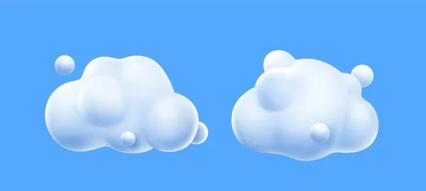 三维渲染白云 可爱蓬松的菠菜圆圆的积雨云涡旋 在蓝色背景下隔离的飞行天气和自然设计元素气球 卡通风格图标中的矢量插图 — 图库矢量图片