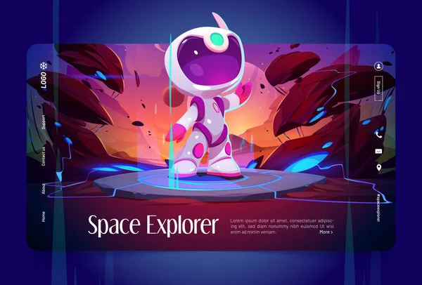 Modèle Page Atterrissage Explorateur Spatial Illustration Vectorielle Dessin Animé Astronaute — Image vectorielle