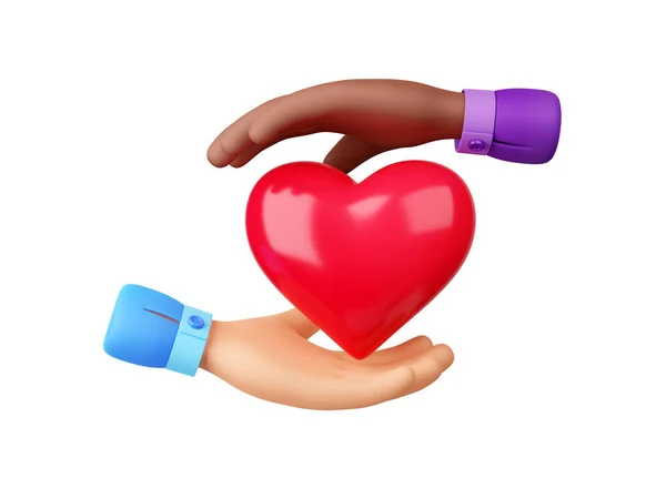 Рисовать Черно Белые Руки Красным Сердцем Дизайн Жестов Международному Дню — стоковое фото
