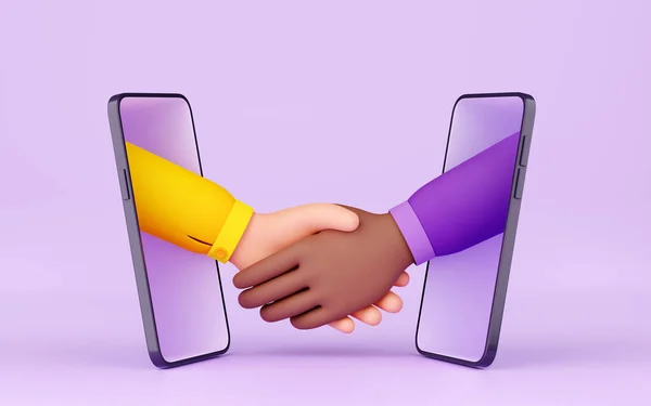Render Handshake Smartphone Screens Black White Businessmen Shaking Hands Successful — Stock Photo, Image