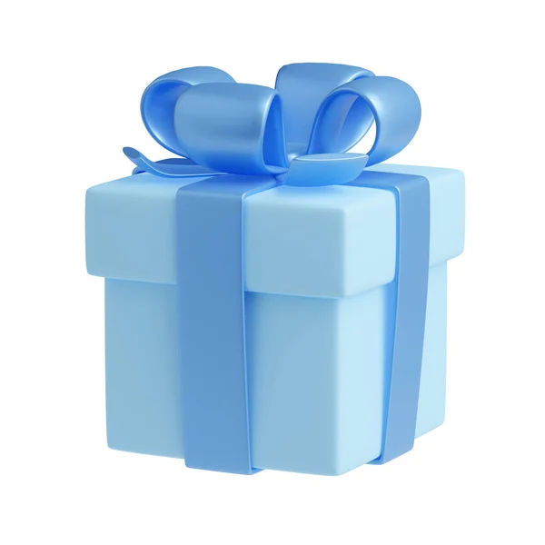 Coffret Cadeau Bleu Rendu Avec Ruban Paquet Isolé Avec Arc — Photo