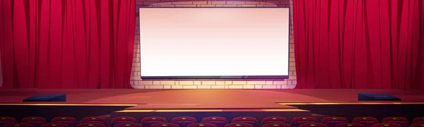 Кинотеатр Кинозал Белым Экраном Рядами Красных Сидений Перед Сценой Пустой — стоковый вектор
