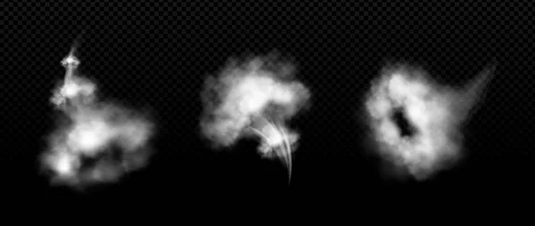 Realistische Rauchwolken Nach Schnellstart Sprung Oder Raketenstart Nebelschwaden Vektorzeichnung Isoliert — Stockvektor