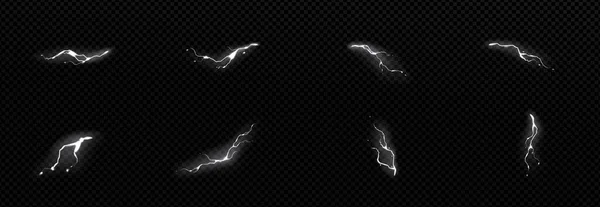 Set Von Weißen Blitz Effekten Isoliert Auf Transparentem Hintergrund Realistische — Stockvektor