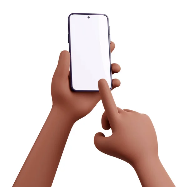 Rendering Schwarze Hände Touch Smartphone Bildschirm Mit Dem Finger Handy — Stockfoto