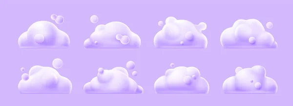 Renderizar Nubes Blancas Lindo Esponjoso Spindrift Redondeado Cumulus Remolinos Flying — Vector de stock